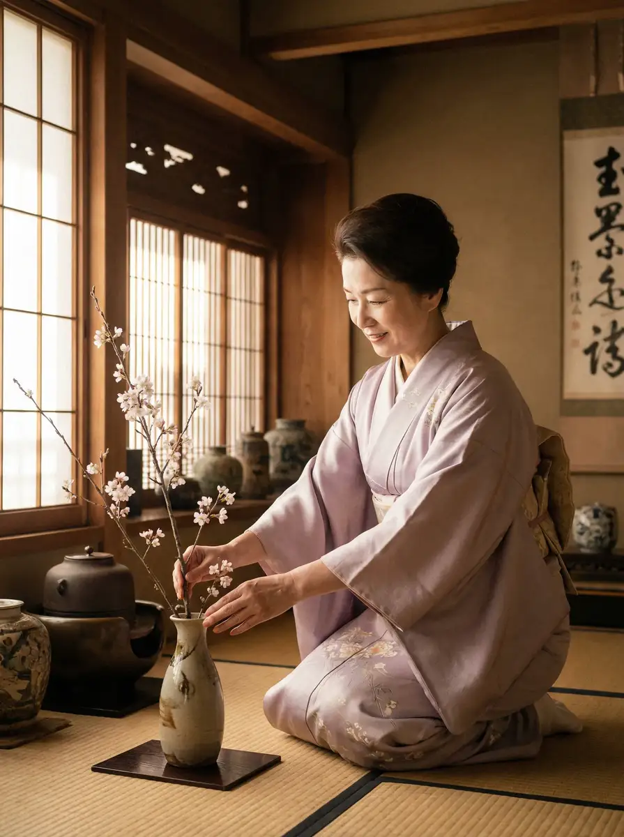 一位优雅的 王思诺|王思诺自媒体在线播放-极品王思诺官方入口 在和室中插花